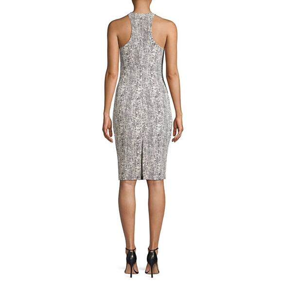Likely Snakeskin Bodycon Dress Beige Black Midi Racerback Date Night Size 2 - Picture 13 of 13